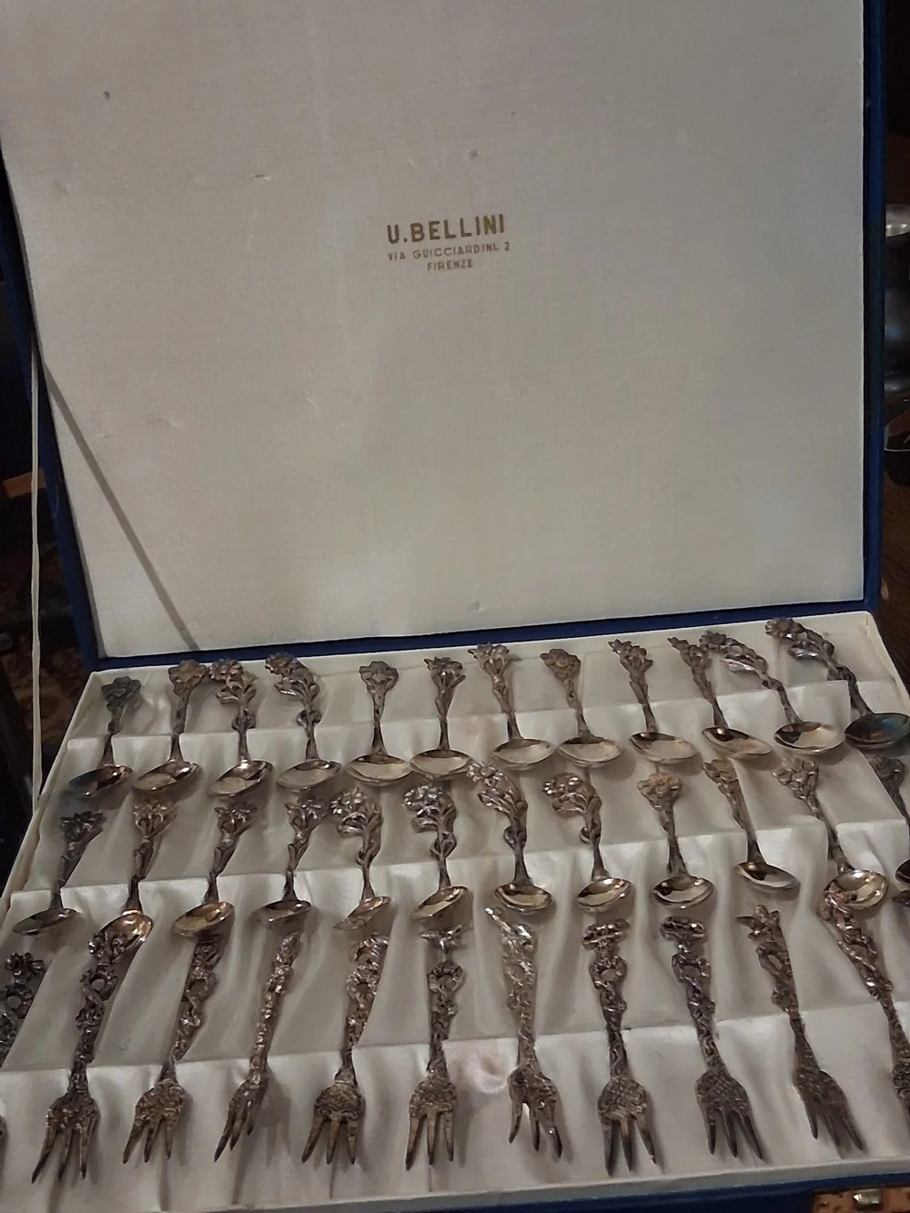 Bellini Silver Floral Handle Dessert Spoon and Fork Set - Silver